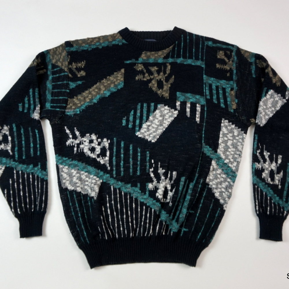 VTG 80s Blouevard Sweater Geometric Print Sz XLT